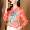 Beige Satin Chain Print Shirt for Women Lapel Ribbon Bow Autumn Winter Designer BLOUSES 2023 Office Ladies Chic Long 68