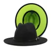 2020 Fashion Women Men Patchwork Artificial Wool Felt Fedora Hatts With Belt Buckle Double-Sided Color Flat Brim Jazz Panama Cap255y