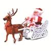 Décorations de Noël Cerf tirant le chariot Musique électrique Père Noël Jouets pour enfants Cadeaux de Noël Décorations de Noël de bureau Décorations de Noël 231005