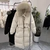 Piumino da donna Parka con collo in pelliccia Giacca invernale Moda europea Capispalla Vita allentata sopra il ginocchio Cappotto caldo Donna 231005