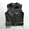 Men's Vests Spring Summer Motorcycle Leather Vest Men's Slim Fit Short Round Neck Collar Top Layer Cowhide Waistcoat 231005