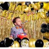 Autres fournitures de fête d'événement Black Gold Anniversaire Décoration Set Lettre Joyeux anniversaire Ballon Pluie Rideau de soie Baby Shower Anniversaire Party Decor Ballons 231005