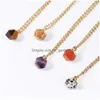 Pendant Necklaces Gold Ered Edged Natural Stone 8Mm Rhombus Rose Quartz Crystal Amethyst Necklace For Women Jewelry Gift Min Dhgarden Dhlzh