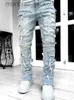 Jeans pour hommes printemps automne pantalon patché individuel coupe longue serré jean empilé pour hommes J231006