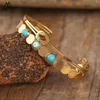 Minimalistyczne turkus Bangle Turquoises Stone Stal Stael Otwarte mankiety dla kobiet modna biżuteria Vintage prezent