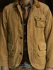 Men's Jackets Corduroy Jacket Multi-pockets Light Yellow Loose Fit Hunting Safari Workwear Vintage Designer Clothes Spring Autumn