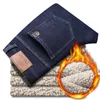 Heren Jeans Winter Warm Fleece Mannen Rechte Stretch Dikke Casual Thermische Denim Broek Mannelijke Zakelijke Werkbroek Kleding 231005