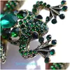 Szpilki broszki vintage rhinestone frog broszka zielony kolor Kobiety kryształowy pin lady cor płaszcze ozdoby impreza klasyczne biżuterię lu otqvx