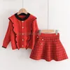 Ensembles de vêtements bébé filles pull tenue plus récent hiver tricoté volants couleur unie haut décontracté jupe vêtements 230927