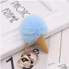 Key Rings 5Cm Faux Fur Ice Cream Pendant Keychain Cute Cartoon Plush Furry Bags Hang Cone Car Chain Keyring Creative Gift Dr Dhgarden Dhqul