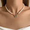 Chokers Fashion Heart Shaped Pearl Necklace for Women Crystal Butterfly Beads Pendant Choker Wedding Party Vintage Korean Jewelry Gifts 231006