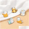 Épingles Broches Dessin Animé Chat Émail Broche Drôle Animal Tasse Papier Sac Orange Blanc Chaton Badge Revers Vêtements Chapeau Sac À Dos Bijoux