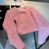 Women's Wool Blends Good Quality Pink Woolen Coat Jacket Square Collar Double Breasted Short Coat Outwear Sweet Autumn Spring 39921 231006