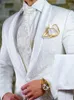Costumes pour hommes garçons d'honneur motif blanc smokings de marié châle revers en satin hommes 2 pièces marié de mariage (veste pantalon cravate) D201