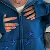 Sweats à capuche pour femmes Y2k sweat à capuche zippé broderie étoile Goth Punk Sweat bleu marine veste de survêtement gothique à manches longues surdimensionné EMO 231005