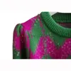 Women's Sweaters Vintage Patchwork Sequins Sweater Women O-Neck Knitted Pullover 2023 Autumn Winter Puff Sleeve Tops 230927