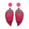 Boucles d'oreilles pendantes en forme de feuille, cristaux roses Fuchsia, perles, goutte d'eau pour femmes, mode bohème faite à la main