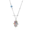 Pendant Necklaces Zircon Blue Evil Eye Necklace Turkish Fatima Hand Chain Choker Collar Palm For Women Jewelry Drop Delivery Dhgarden Dhksu