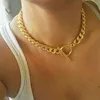Summer Fashion High Quality 9mm Cuban Link Chain Toggle Clasp Gold Color Trendy European Women Choker Necklace Pendant Necklaces246U