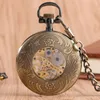 Pocket Watches Vintage Bronze Capless Mechanical Watch For Men Women Hand-Winding Pendant Clock Transparent Skeleton Roman Numerals Dial