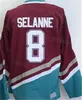 Uomo Vintage Hockey 8 13 Teemu Selanne Maglia retrò Classic CCM Mighty Purple Bianco Nero Blu Rosso Verde Arancione Retire Team Color Traspirante per gli appassionati di sport cucita