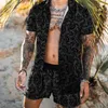 Мужские спортивные костюмы, мужские короткие шорты с гавайским принтом, летняя повседневная рубашка с цветочным принтом, пляжные шорты, костюм из двух предметов, модная мужская мода 2021, 269K