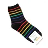 Women Socks Harajuku Men Rainbow Colorful Stripes Long Crew Skaterboard Hosiery 37JB