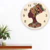 Relojes de pared Mujer Africana Estilo étnico Dormitorio Reloj Grande Moderno Cocina Comedor Redondo Sala de estar Reloj Decoración del hogar