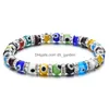 Bracelets de charme Colorf Turc Bleu Mauvais Oeil 6mm Poisson Rouge Strass Perles Élasticité Bracelet Pour Hommes Femmes Bijoux Drop Livraison Dhsgq