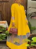 Grundläggande avslappnade klänningar Vonda Bohemian Women Party Sundress Autumn Dress Lace Patchwork Pleated V Neck Long Sleeve Polka Dot Oversize Robe 231005