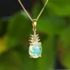 Boho kvinnlig oval opal hänge halsband rosguld silver färgkedja halsband för kvinnor charm kristall ananas bröllop smycken261d