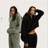 Mulheres duas peças calças atacado outono inverno velo colheita hoodies e 2 conjunto treino mulheres roupas esportivas terno mujer sólido casual 231005