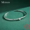 Bangle Modian 100% Real 925 Sterling Silver Round Clear Ten Heart CZ Open Bracelet For Women Fine Jewelry Charm Adjustable Bangle Gifts 231005