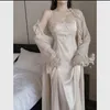 Kadın pijama 2pcs Nightgown kadınlar sahte ipek tatlı uykshirt Fransızca vintage lüks pijama zarif akşam giyim uyku takım ev