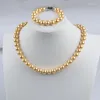 Набор серег-ожерелья, оптовая продажа, 10-13 мм, жемчуг-ракушка золотого цвета для женщин, продажа