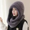 BeanieSkull Caps Women Real Knitted Rex Rabbit Fur Hat Hooded Scarf Long Winter Warm Fur Hat With Neck Collar Scarves Hat Scarf 231006