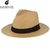 Cimri köpüklü şapkalar gemvie modaya uygun yaz panama şapka klasik caz kapağı saman erkek ve kadın dokuma siyah band fedoras plaj güneş uni305s
