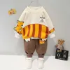 Kläder sätter baby pojke bomull två-styckd kostym pojke plus sammet värme tecknad björn söt baby kostym baby kläder tecknad t-shirt barn kostym 230927