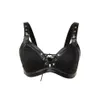 Rosetiska kvinnor Sexig BH Push Up Backless Pu Gothic Summer Faux Leather Punk Rock Elastic Ladies Lace Up Black Wireless Bras226V