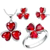 Halskette Ohrringe Set 2023 Mode Blume Hochzeit Für Frauen Niedliche Rote Strass Zirkon Ringe Bijoux Geschenk