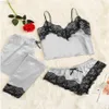 Pigiama da donna in raso di seta Lingerie da notte Kimono Accappatoio Pigiama Abito da notte liscio simile alla seta 3 pezzi Pigiama Set 9 colori Q0706246l