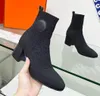 popular Knitted Elastic Women's Socks Boots Horseshoe Thick Heel British Style Naked Boots Heel Height 6cm Comfortable Sexy Boots Eu35-41 with box