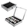 Högkvalitativ metallfodral 6 12 GRID SLOTS HANDLIGT Titta på Display Case Storage Holder Organizer Watch Case smycken display Watch Box T200266K