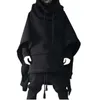 Herren Wollmischungen Cape Mittellang Fledermaus Hoodie Herbst Winter Wollmantel Herren Individualität Mantel Sohn Cape Vorne kurz nach lang 231005