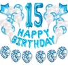 Andra evenemangsfestleveranser 37 st Blue Happy Birthday Number Foil Balloons Adult Kids Party Decorations Man Boy 10 11 13 14 15 16 18 30 35 40 50 60 Year Old 231005