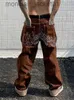 Мужские джинсы последнего дизайна со звездной вышивкой, прямые свободные брюки-бойфренды, Pantalone Hombre Y2K, модные коричневые мешковатые джинсы со средней посадкой для мужчин J231006