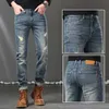Nowe spodnie dżinsowe spodnie męskie spodnie stretch jesienne zima haftowane ddicon haftowane blisko dżins