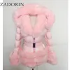 Futro damskie Faux Fur Zadorin Zadorin Zimowy płaszcz Kobiety moda Faux Fur Płaszcz Odłączane rękawy z kapturem w dół płaszcze z kapturem czarne puffer kurtki 231006