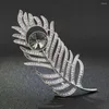 Brooches Rhinestone Crystals Feather Brooch Pin Broach For Woman Jewelry Dress Bag Accessories 04751