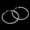 Hoop Huggie Moda Bayanlar 50mm Gelin Gümüş Renk Kristal Diamante Rhinestone Yuvarlak Küpeler Kadınlar İçin Düğün Balo Accessorie208J
